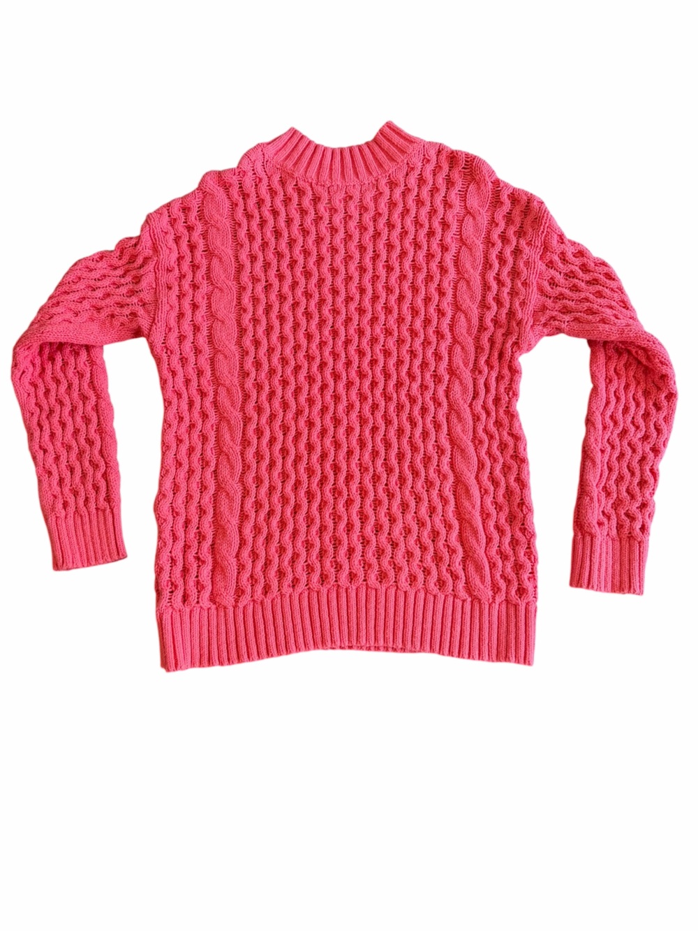 Ann Taylor NWT Cable Knit Sweater Medium Coral Pink Cotton Blend Crewneck